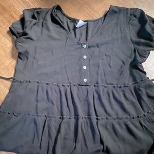 Short Sleeve Black Babydoll Style Top with Tie